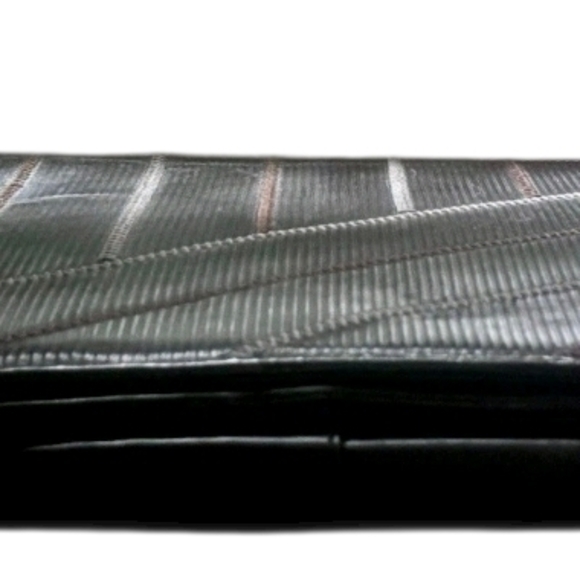 Vintage FENDI Black Clutch Ribbed Leather Brown White Whip-Stitch - Picture 6 of 11